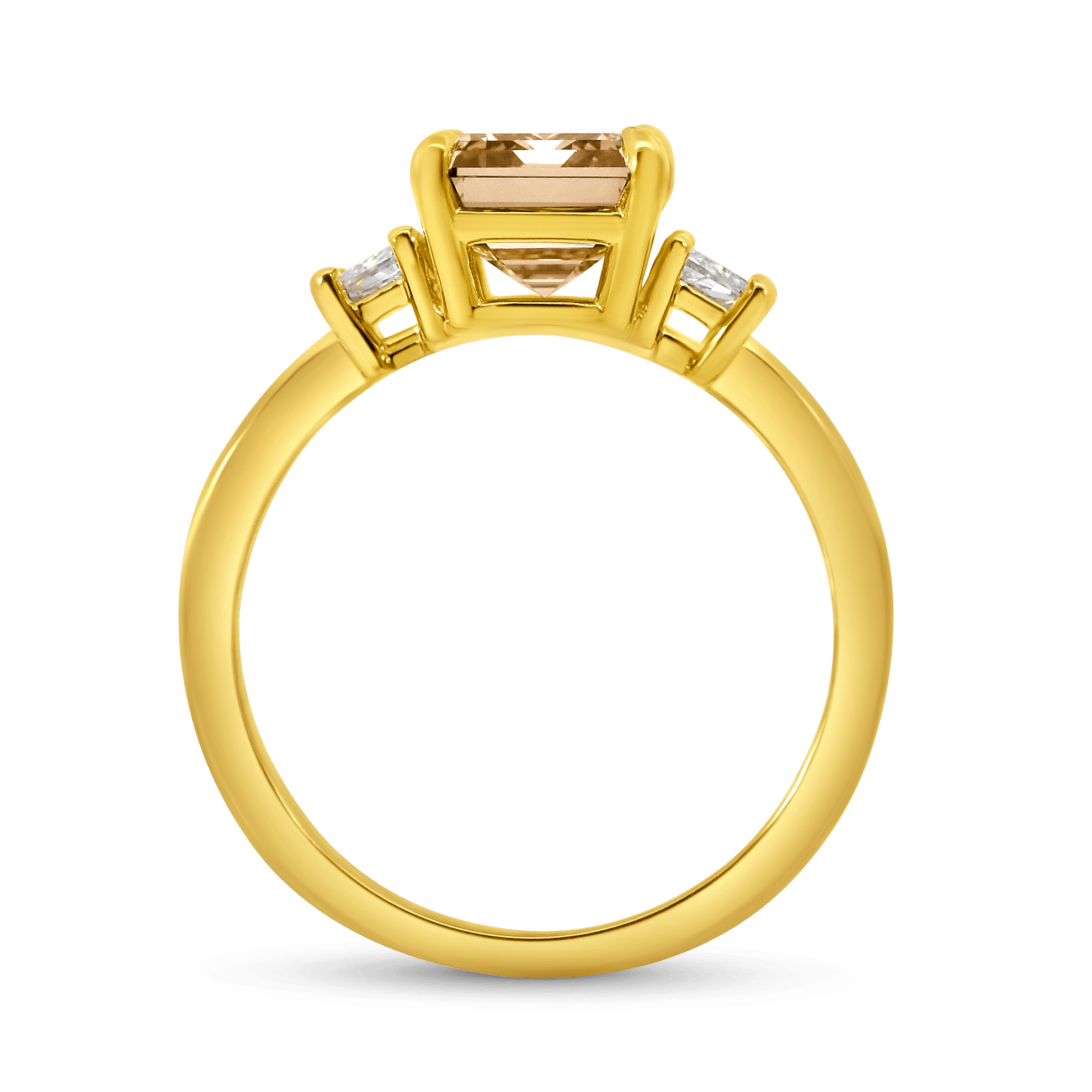 Engagement Ring 3.39 Carat TW Lab-grown Emerald Cut Champagne and Trapezoid Diamonds | 14kt Yellow Gold