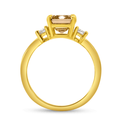 Engagement Ring 3.39 Carat TW Lab-grown Emerald Cut Champagne and Trapezoid Diamonds | 14kt Yellow Gold