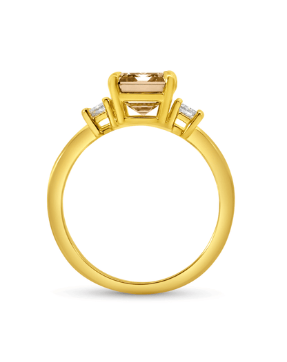 Engagement Ring 3.39 Carat TW Lab-grown Emerald Cut Champagne and Trapezoid Diamonds | 14kt Yellow Gold