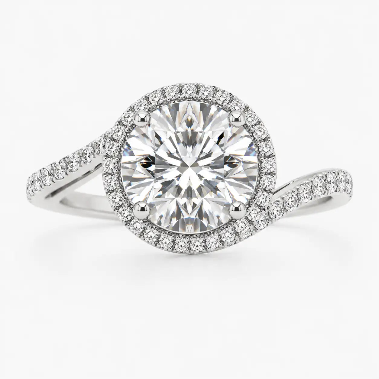 Engagement Ring 3.40 Carat TW Lab-grown RB Diamond with Hidden Halo | 14kt White Gold