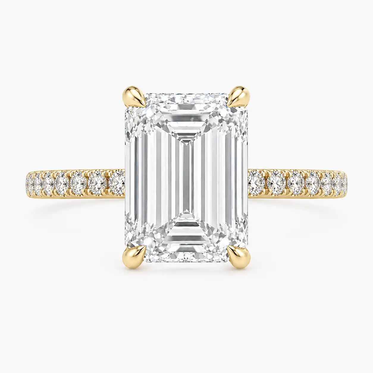 Engagement Ring 3.50 Carat TW Lab-grown Emerald Cut Diamond with Hidden Halo | 14kt Yellow Gold