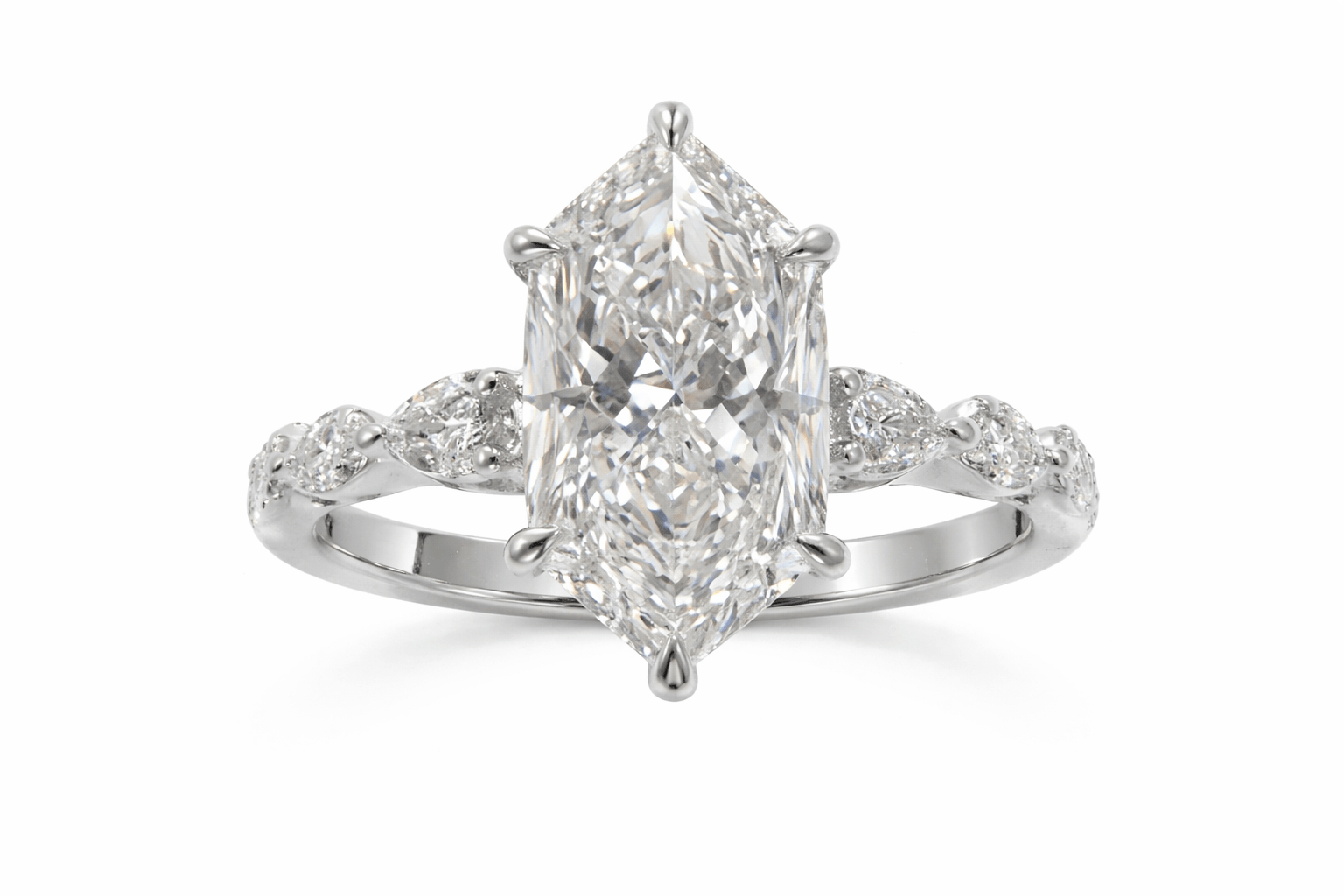 Engagement Ring 3.70 Carat TW Lab-grown Dutch Marquise with RB Diamonds | 14kt White Gold