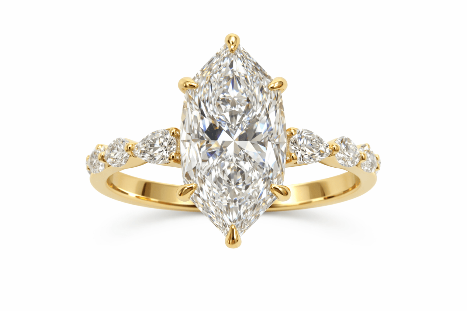 Engagement Ring 3.70 Carat TW Lab-grown Dutch Marquise with RB Diamonds | 14kt Yellow Gold