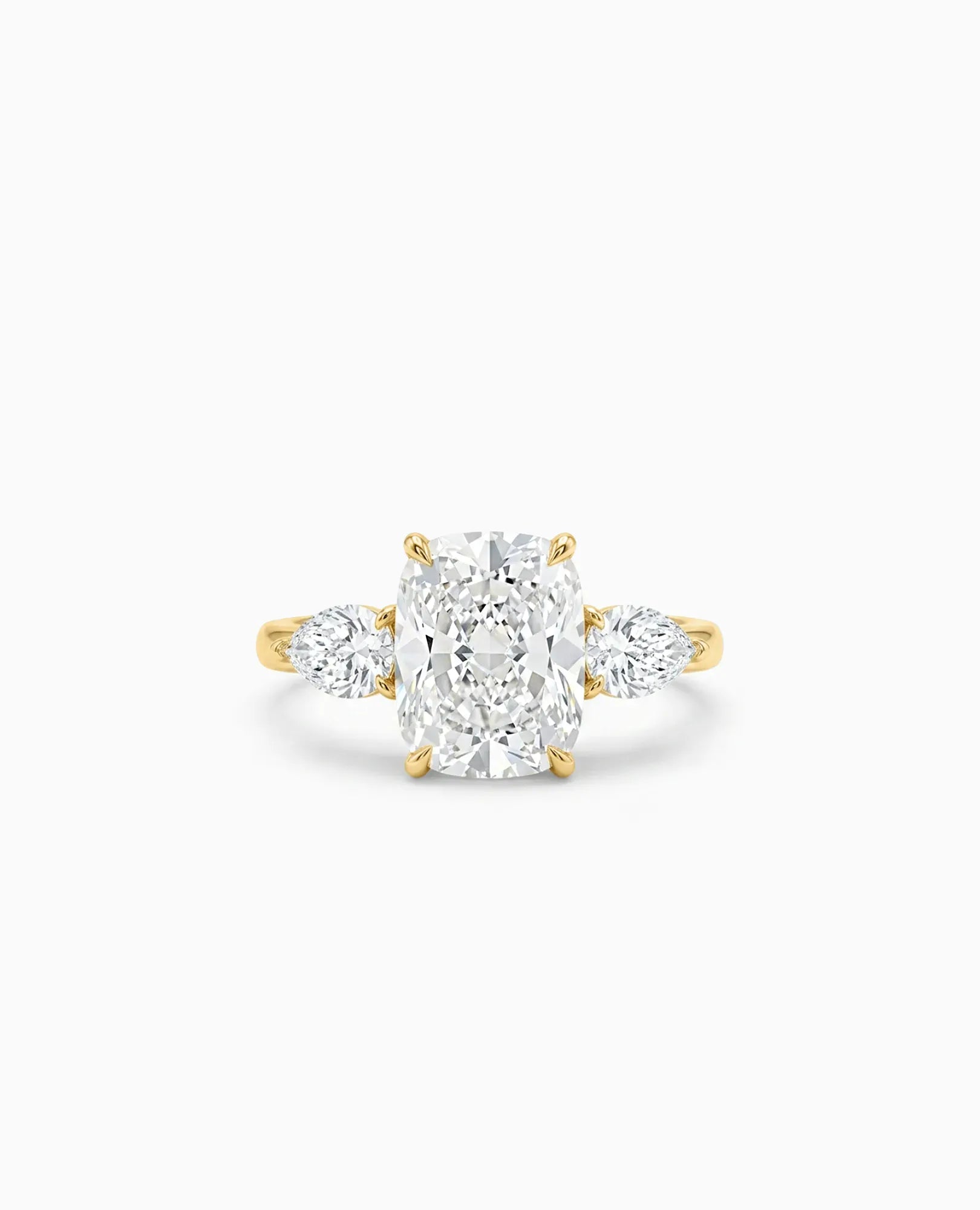 Engagement Ring 4.35 Carat TW Lab-grown Elongated Cushion and Pear Shape Diamonds | 14kt Yellow Gold
