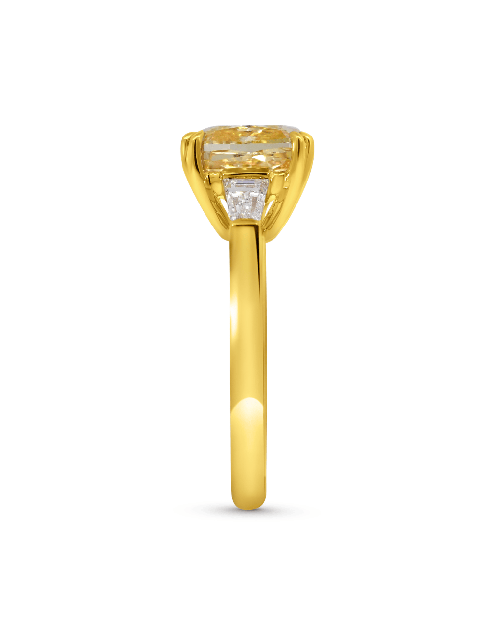 Engagement Ring 4.54 Carat TW Lab-grown Cushion Cut Yellow and Tapered Baguette Diamonds | 14kt Yellow Gold