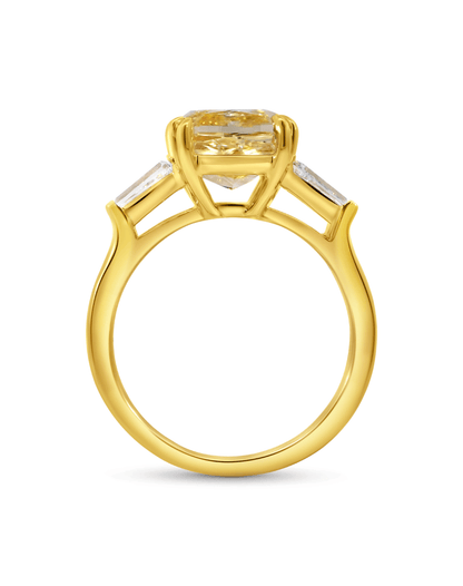 Engagement Ring 4.54 Carat TW Lab-grown Cushion Cut Yellow and Tapered Baguette Diamonds | 14kt Yellow Gold