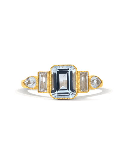 Graduated Aquamarine Ring & White Topaz | 14kt Yellow Gold