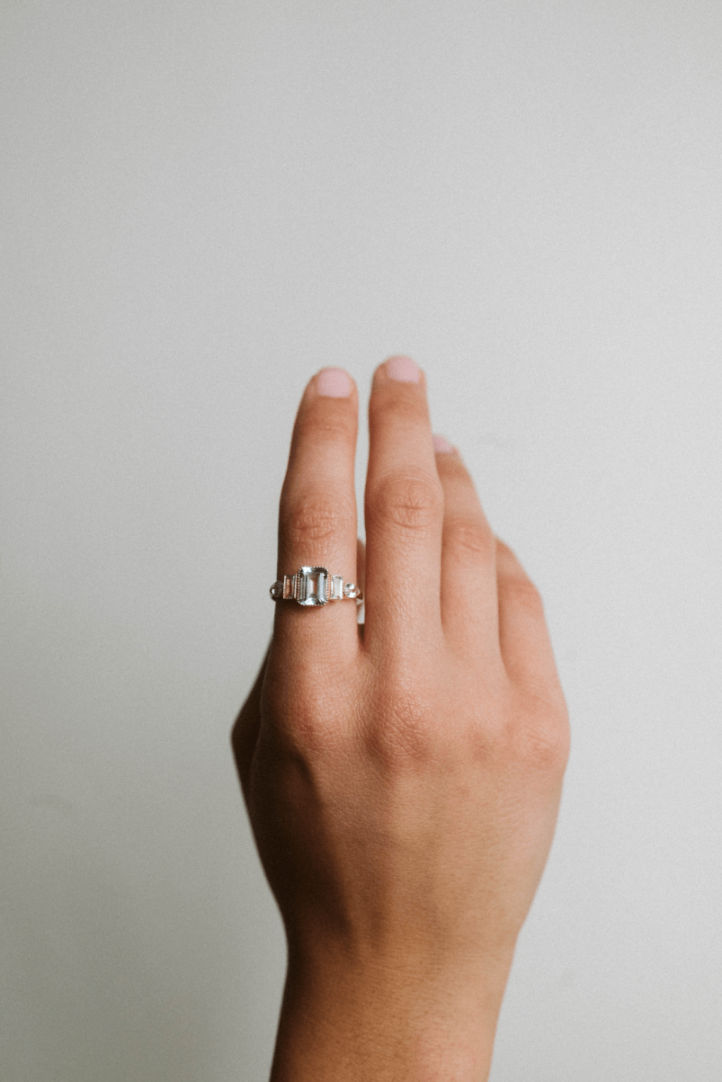 Graduated Aquamarine Ring & White Topaz | 14kt Yellow Gold