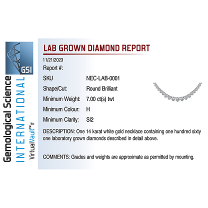Graduated Tennis Necklace 7.00 Carat TW Lab-Grown Diamond | 14kt White Gold