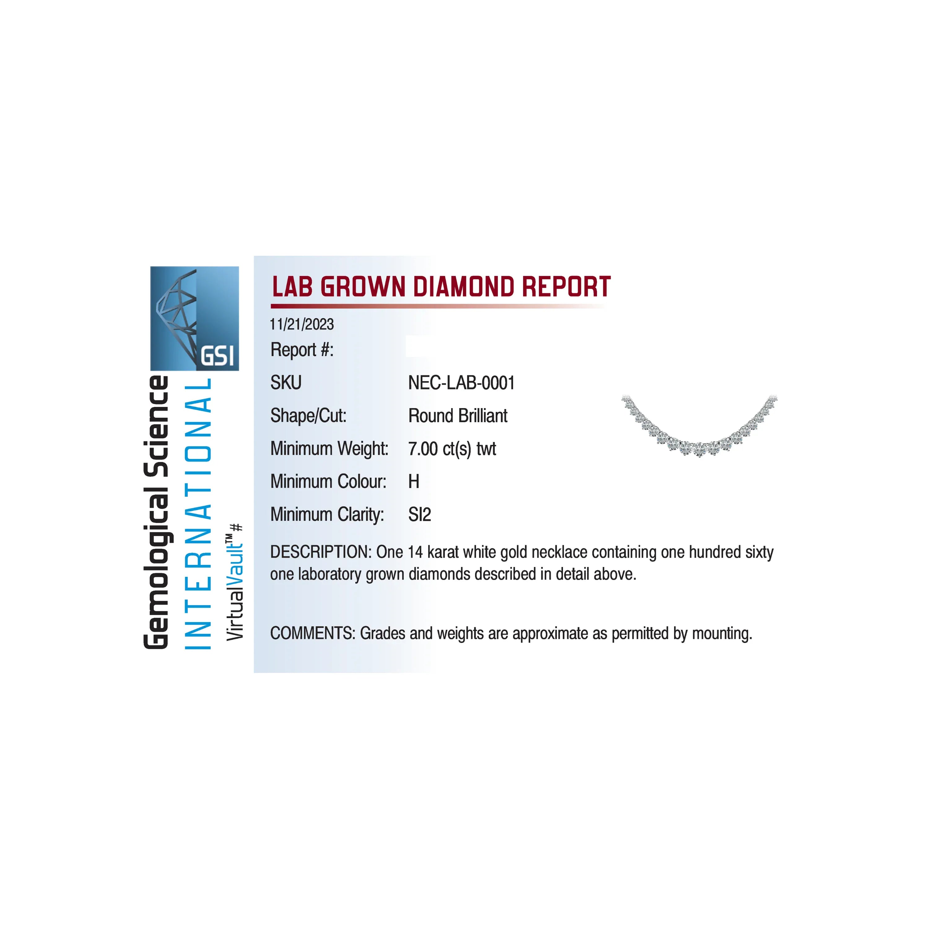 Graduated Tennis Necklace 7.00 Carat TW Lab-Grown Diamond | 14kt White Gold