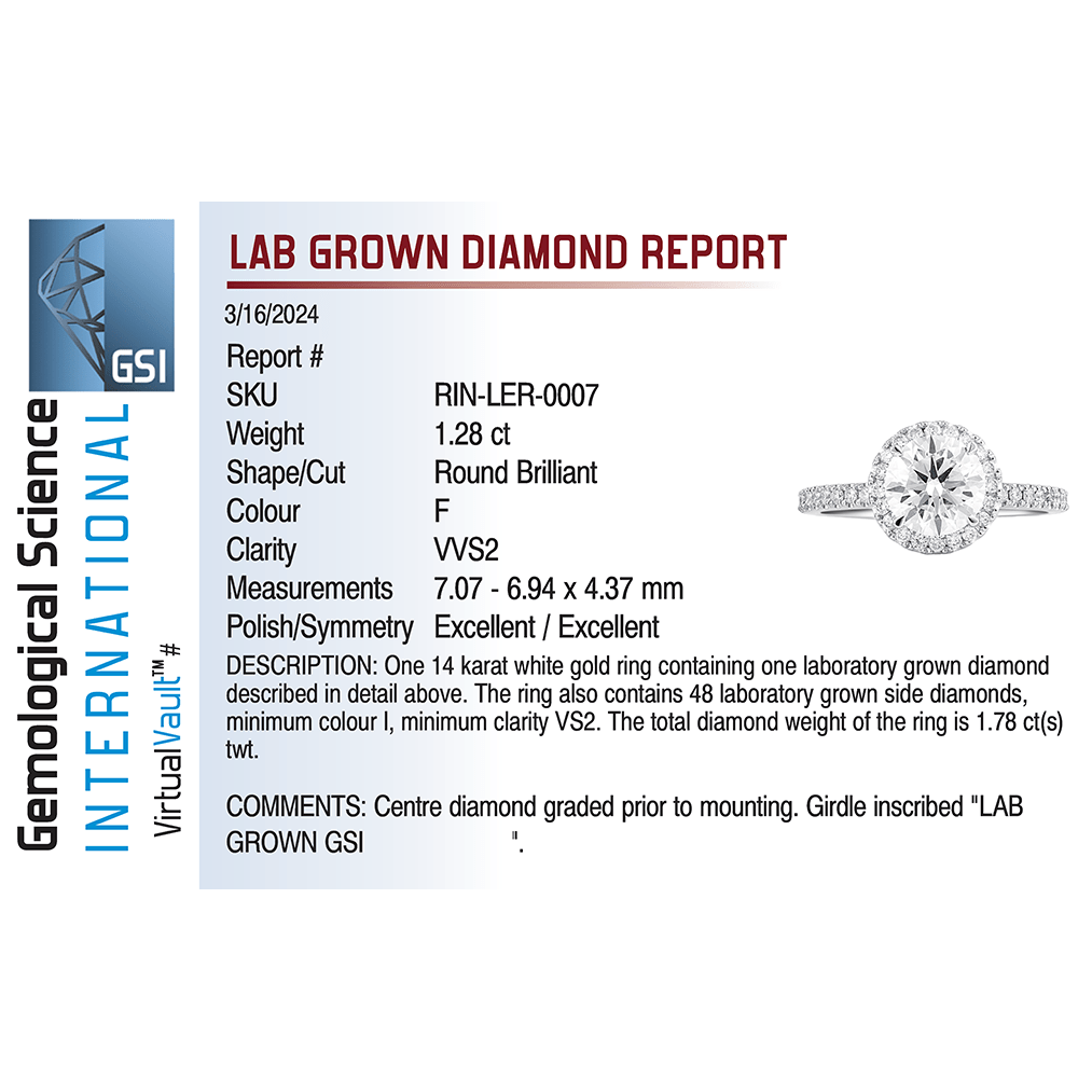 Halo Engagement Ring 1.75 Carat TW Lab-grown Round Brilliant Diamond | 14kt White Gold