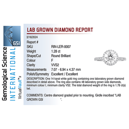 Halo Engagement Ring 1.75 Carat TW Lab-grown Round Brilliant Diamond | 14kt White Gold