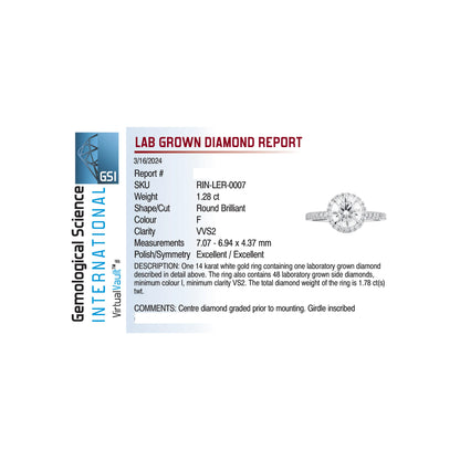 Halo Engagement Ring 1.78 Carat TW Lab-grown Round Brilliant Diamond | 14kt White Gold