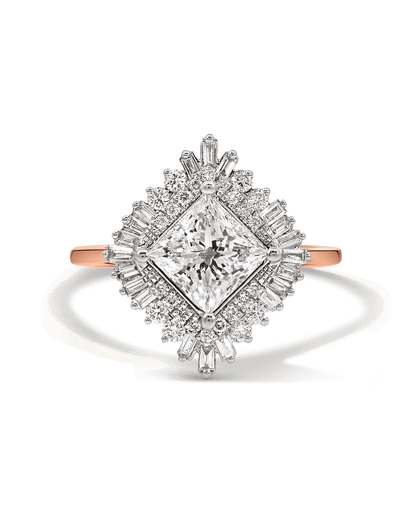 Halo Engagement Ring 1.87 Carat TW Lab-grown Princess Diamond | 14kt Rose Gold