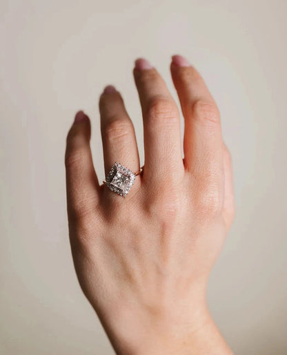 Halo Engagement Ring 1.87 Carat TW Lab-grown Princess Diamond | 14kt Rose Gold