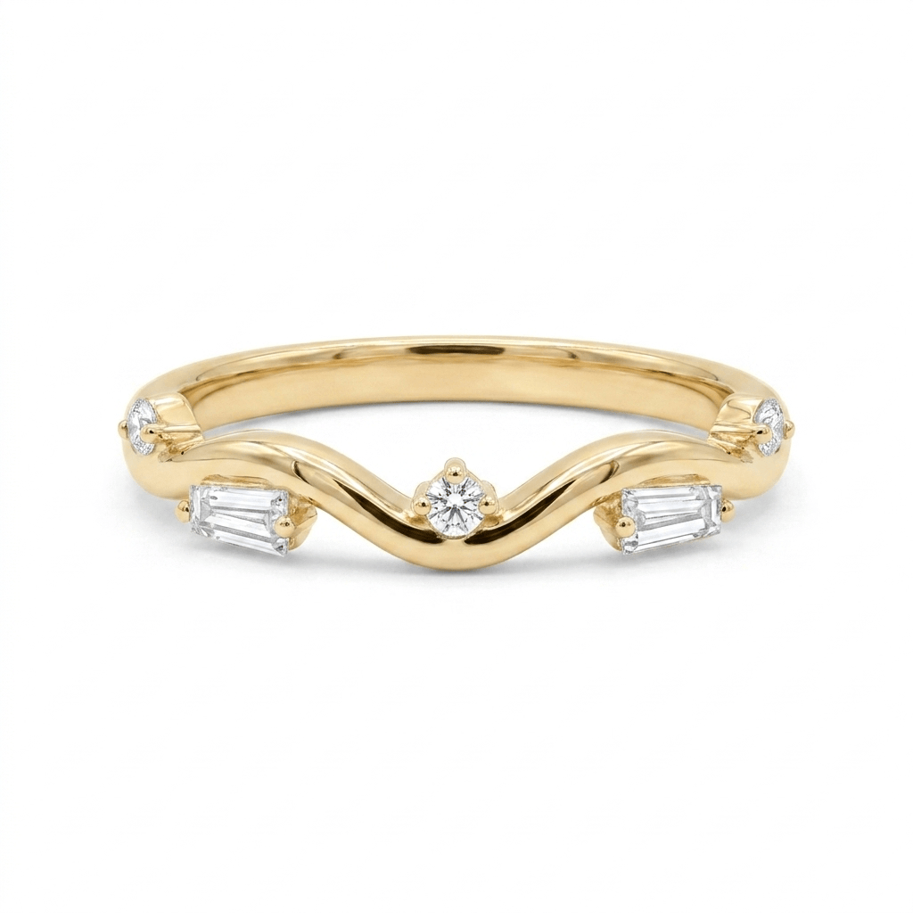 Matching Diamond Band .12 Carat TW Lab-grown RB and Tapered Baguette Diamonds | 14kt Yellow Gold