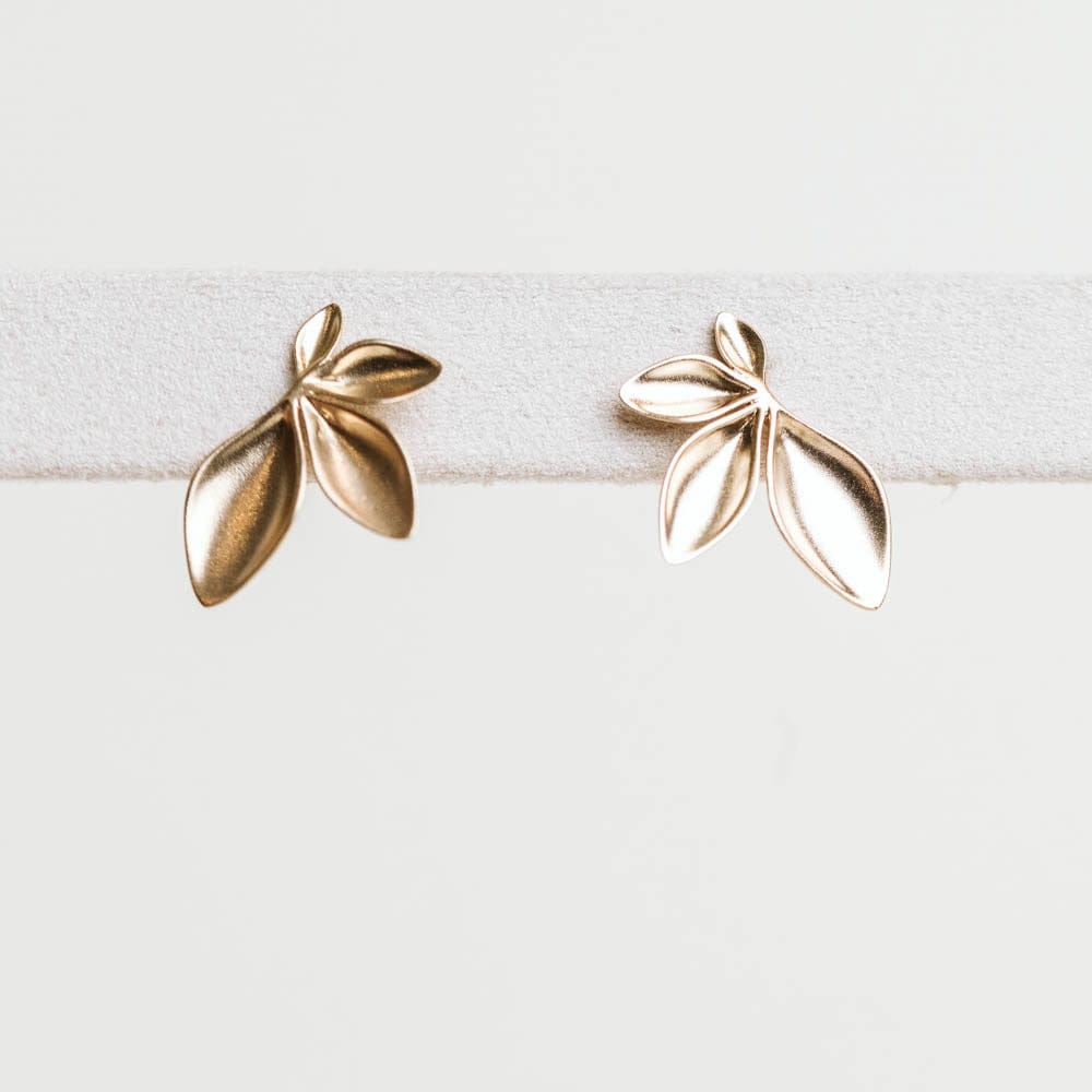 Matte Finish Leaf Earrings - 10KT Yellow Gold