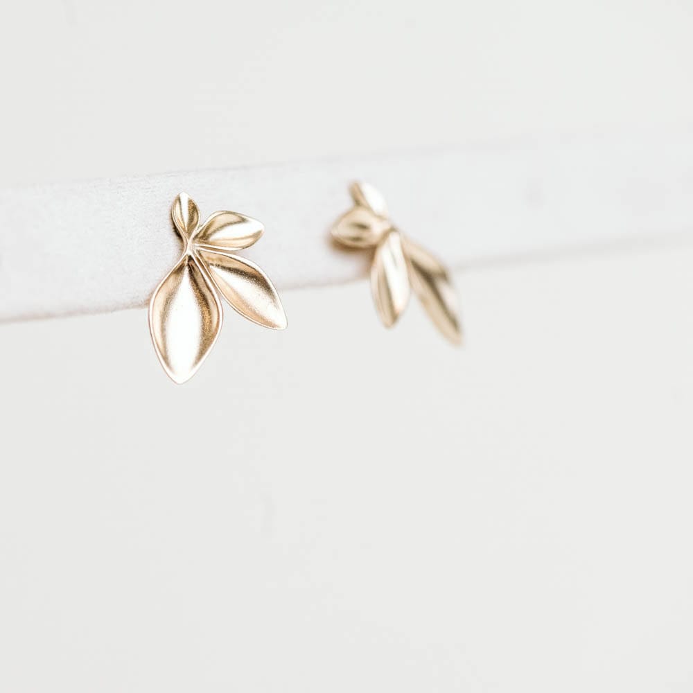 Matte Finish Leaf Earrings - 10KT Yellow Gold