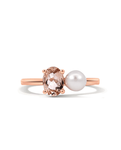Morganite Ring & White Freshwater Pearl | 14kt Rose Gold