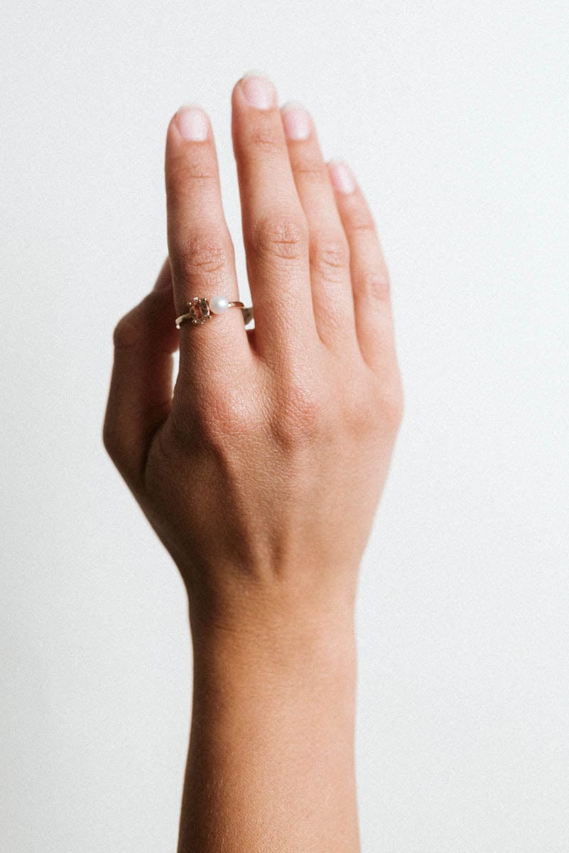Morganite Ring & White Freshwater Pearl | 14kt Rose Gold