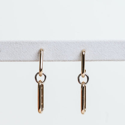 Paperclip Drop Earrings | 10KT Yellow/White Gold