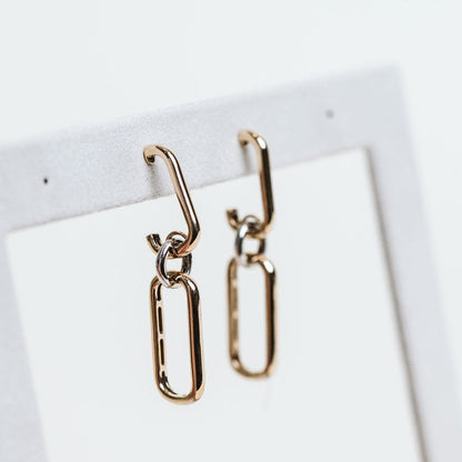 Paperclip Drop Earrings | 10KT Yellow/White Gold