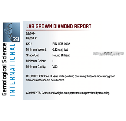 Pave Wedding band .33 Carat TW Lab-grown Diamond | 14kt White Gold