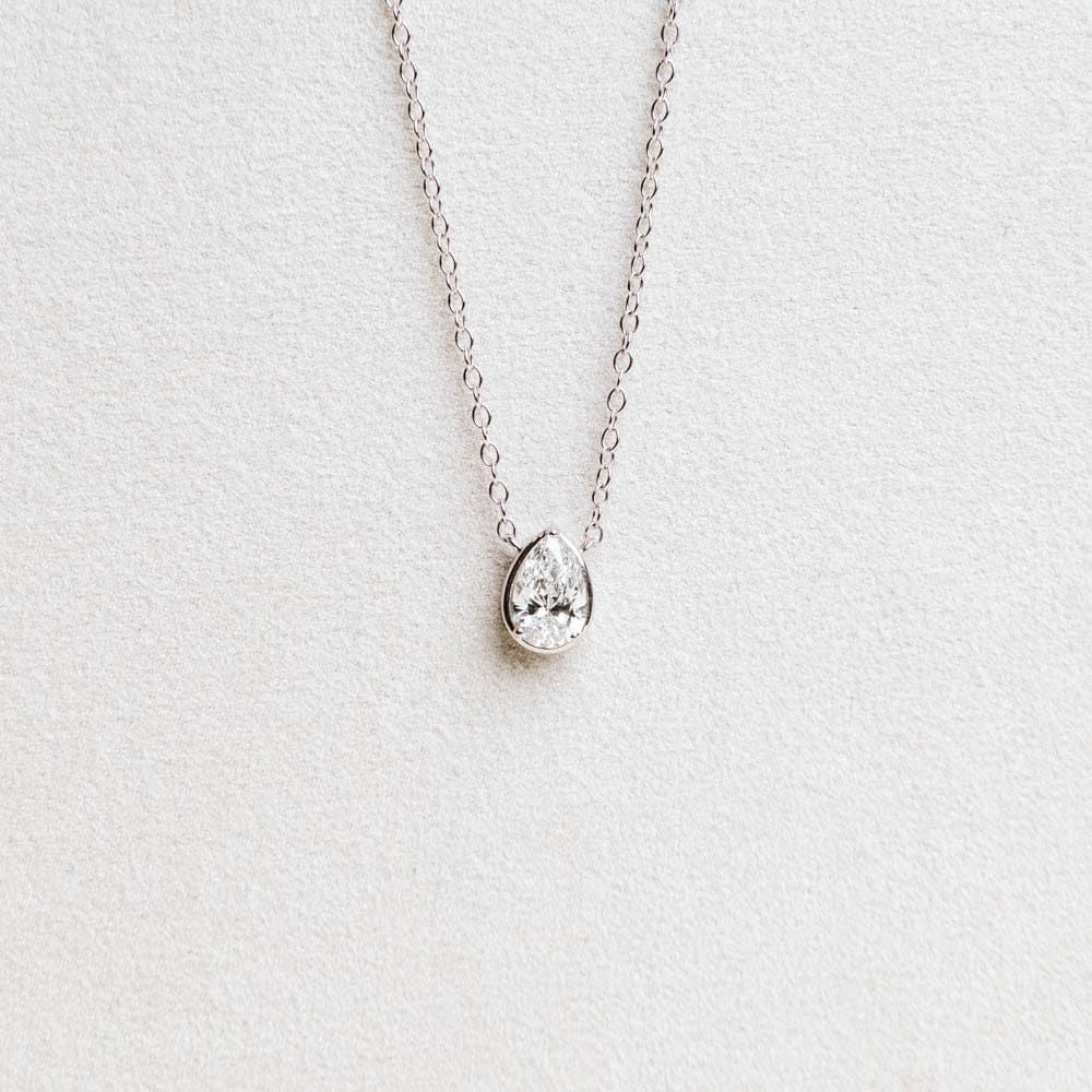 Pear Shape Lab Grown Diamond Necklace - 14KT White Gold
