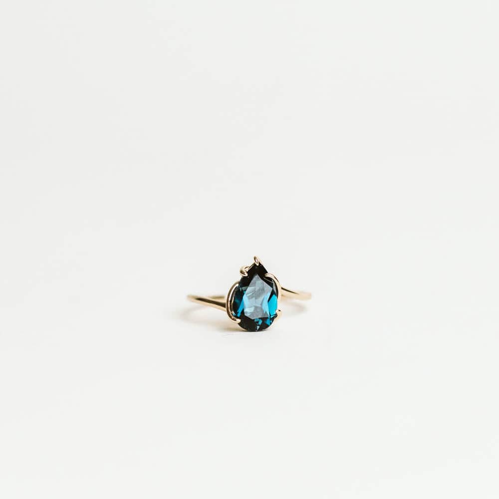 Pear Shape London Blue Topaz Ring - 14KT Yellow Gold