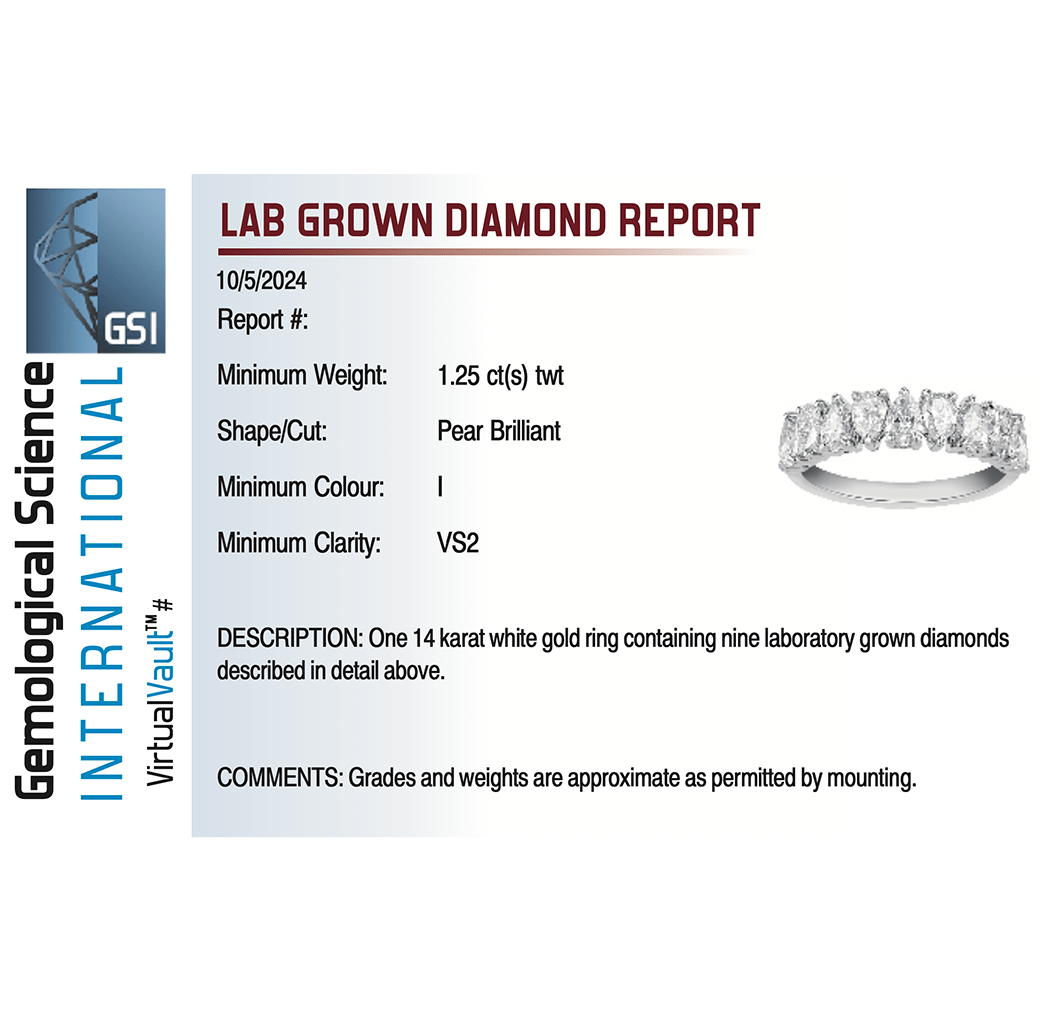 Pear Shape Wedding band 1.25 Carat TW Lab-grown Diamond | 14kt White Gold