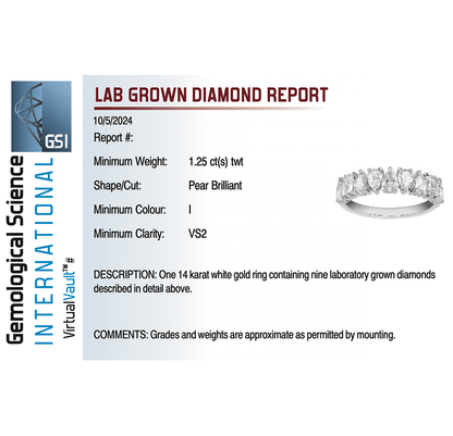 Pear Shape Wedding band 1.25 Carat TW Lab-grown Diamond | 14kt White Gold