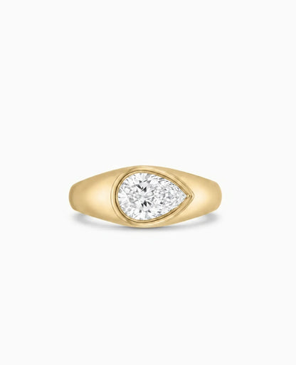 Pinky Ring 1.0 Carat TW Pear Shape Lab-grown Diamond | 14kt Yellow Gold