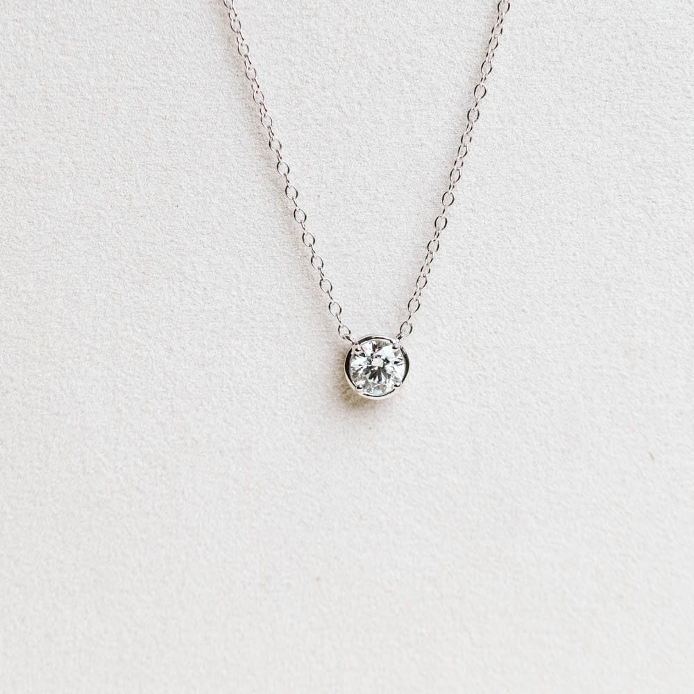 Round Lab Grown Diamond Necklace - 14KT White Gold