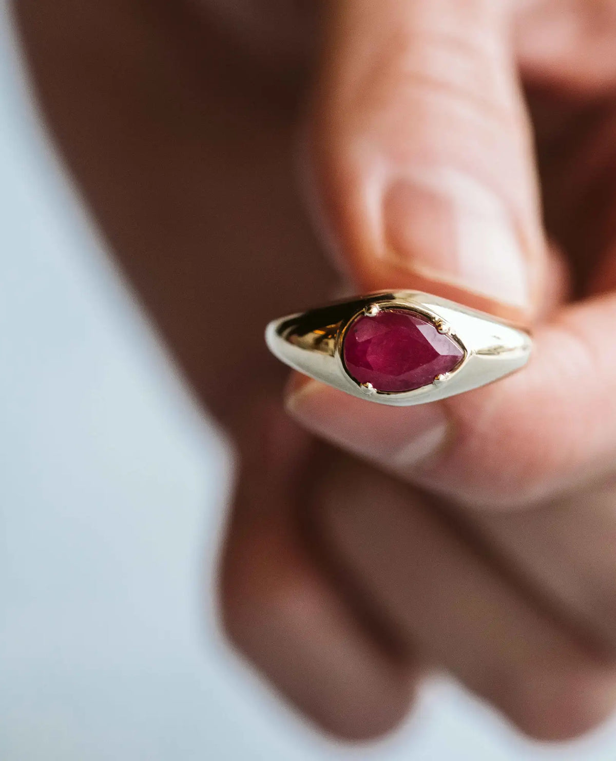 Ruby Pear Shape Ring | 14kt Yellow Gold