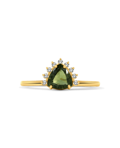 Semi Halo Green Sapphire Ring  & .08 Carat TW Diamond | 14kt Yellow Gold