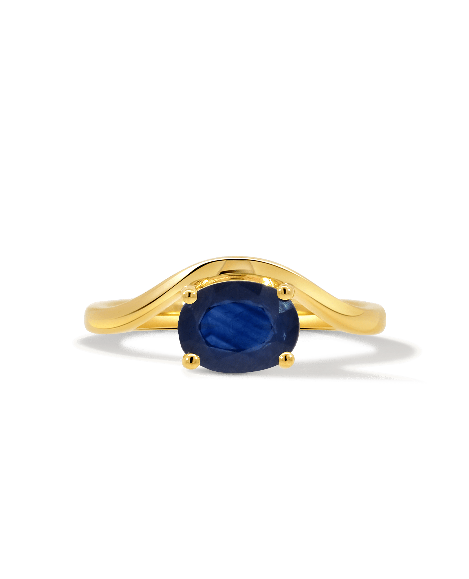 Solitaire Chevron Blue Sapphire Ring | 14kt Yellow Gold