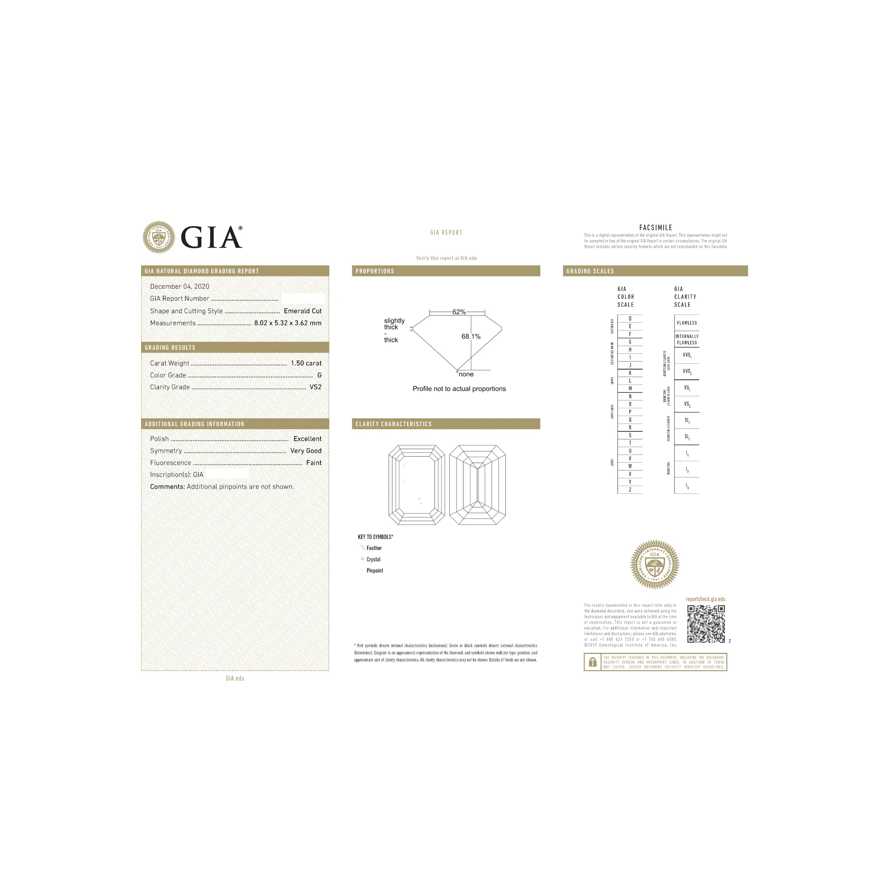 Solitaire GIA Certified Engagement Ring 1.63 Carat TW Emerald Cut Diamond | 18kt Yellow Gold & Platinum