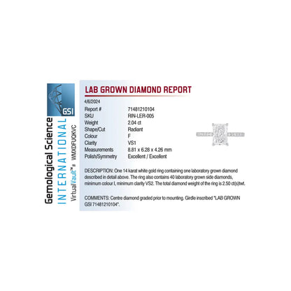 Solitaire Engagement Ring 2.50 Carat TW Lab-grown Elongated Radiant Diamond | 14kt White Gold