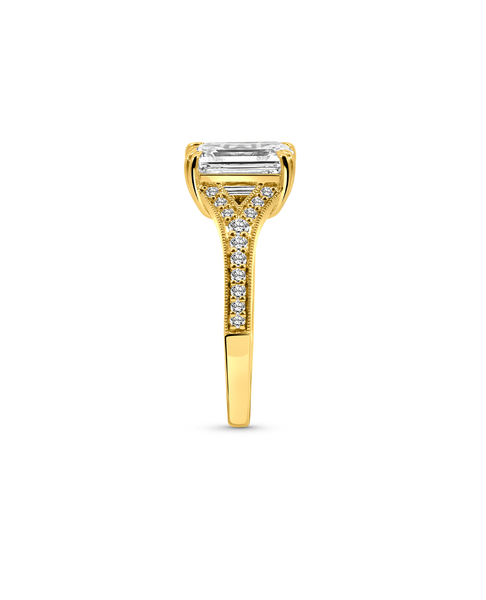 Solitaire Engagement Ring 2.75 Carat TW Lab-grown Emerald Cut Diamond | 14kt Yellow Gold