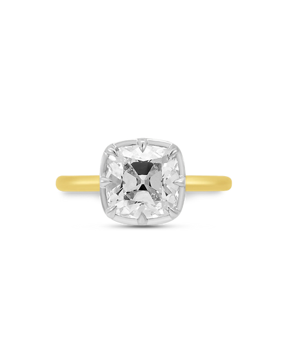 Solitaire Engagement Ring 3.00 Carat Lab-grown Old Mine Cushion Cut Diamond | 14kt Yellow & White Gold