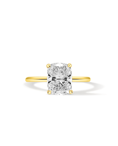 Solitaire Engagement Ring 3.02 Carat Lab-grown Cushion Diamond | 14kt Yellow Gold