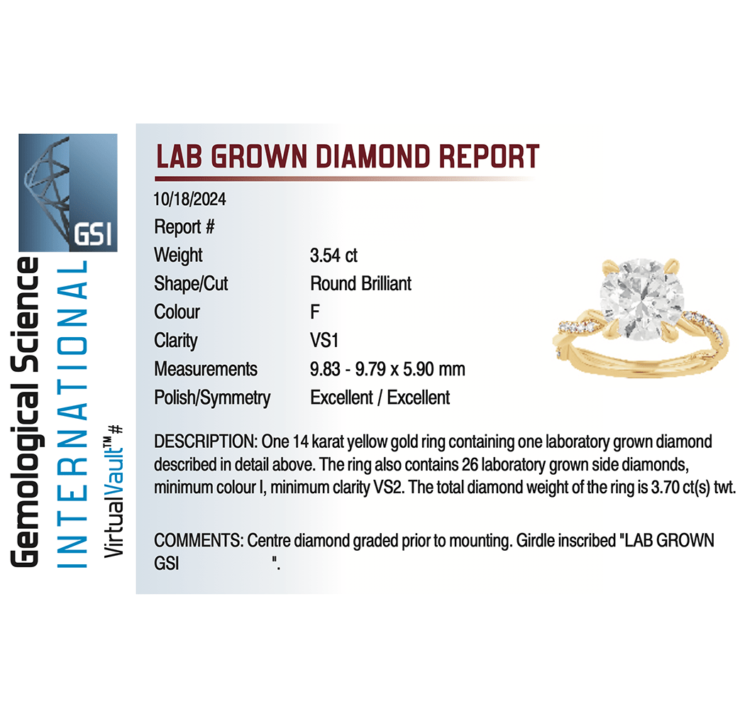 Braided Band Solitaire Engagement Ring 3.70 Carat TW Lab-grown Round Brilliant Diamond | 14kt Yellow Gold