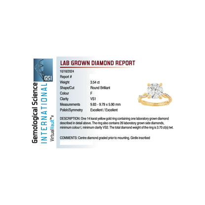 Braided Band Solitaire Engagement Ring 3.70 Carat TW Lab-grown Round Brilliant Diamond | 14kt Yellow Gold