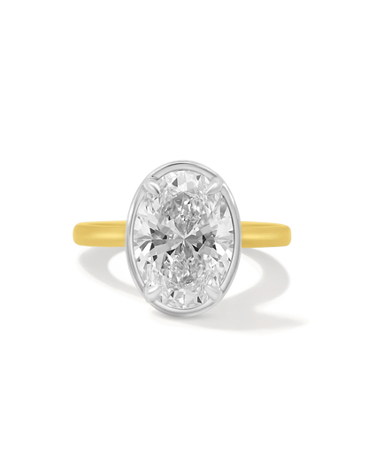 Solitaire Engagement Ring 4.00 Carat Lab-grown Oval Diamond | 14kt Yellow & White Gold