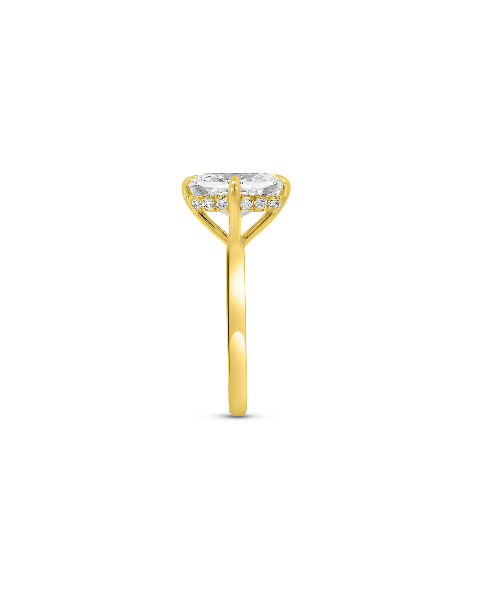 Solitaire Engagement Ring 4.20 Carat TW Lab-grown Elongated Cushion Diamond with Halo | 14KT Yellow Gold
