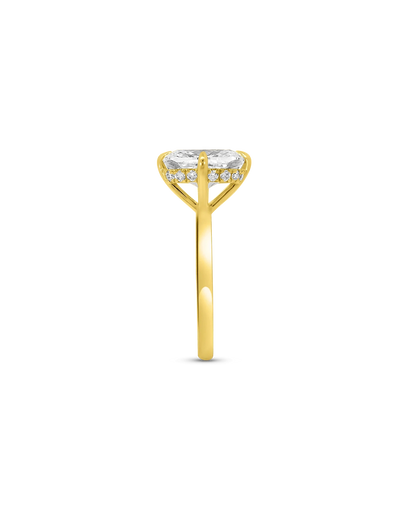 Solitaire Engagement Ring 4.20 Carat TW Lab-grown Elongated Cushion Diamond with Halo | 14KT Yellow Gold