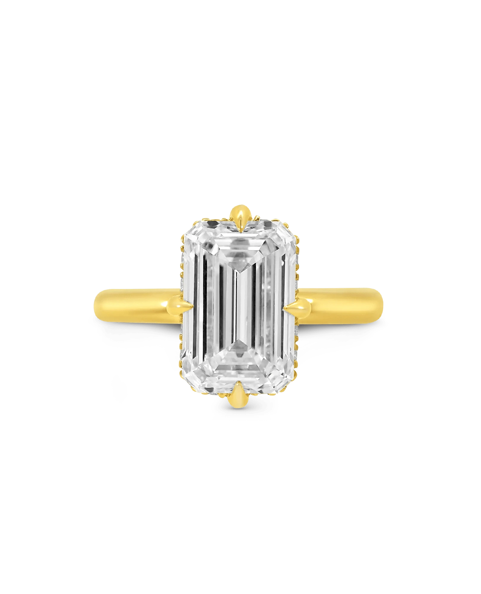 Solitaire Engagement Ring 4.50 Carat TW Lab-grown Elongated Cushion Diamond with Halo | 14KT Yellow Gold