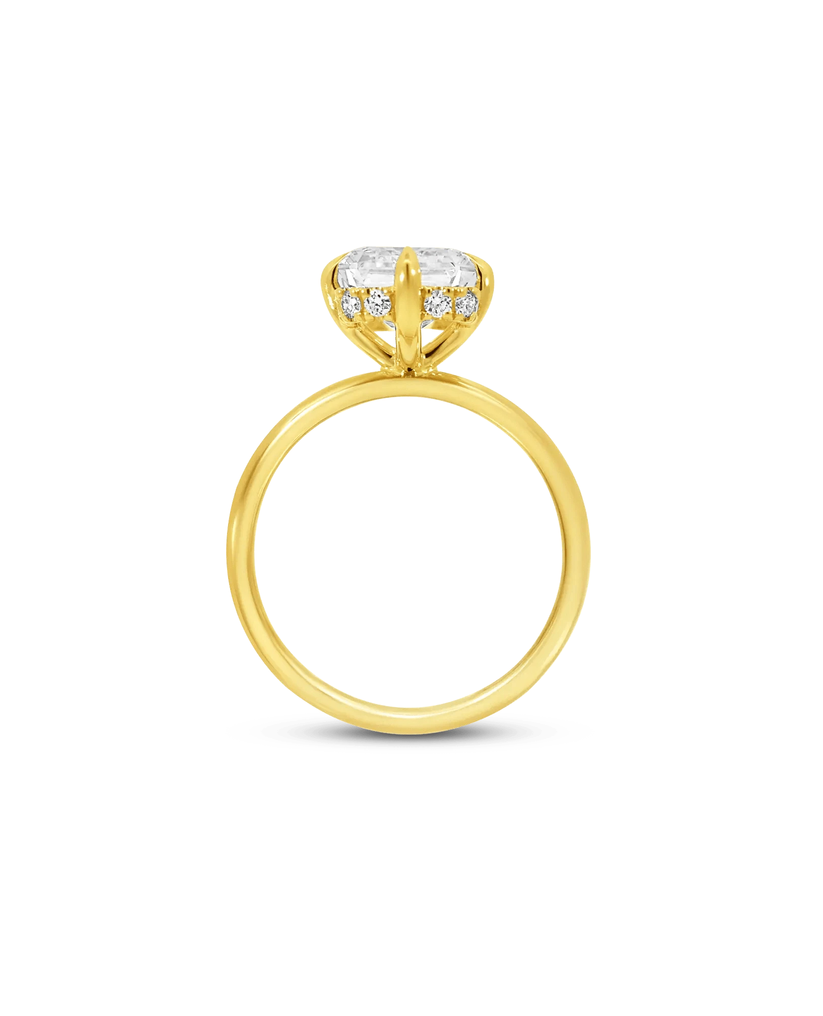 Solitaire Engagement Ring 4.50 Carat TW Lab-grown Elongated Cushion Diamond with Halo | 14KT Yellow Gold