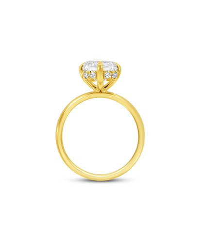 Solitaire Engagement Ring 4.50 Carat TW Lab-grown Elongated Cushion Diamond with Halo | 14KT Yellow Gold