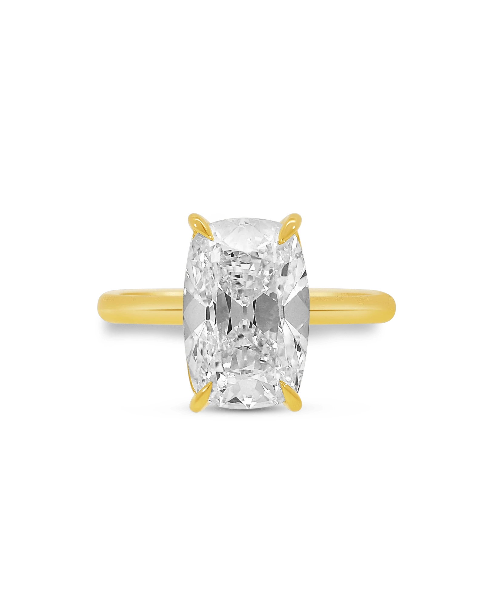 Solitaire Engagement Ring 5.00 Carat Lab-grown Old Mine Elongated Cushion Cut Diamond | 14kt Yellow Gold